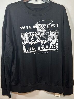 Lily Coco Wild West Graphic Long Sleeve Tee Large Western Cowboy Casual NWT